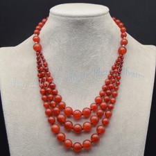 Collana a strati 3 file di agata rossa naturale 4-12 mm pietre preziose rotonde 18-20 pollici