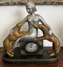 Antica scultura/statua in gesso- Donna con levrieri / Tognelli-art deco