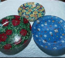 3 Piatti Vetro Decoupage Retro