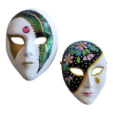 Coppia Maschere Veneziane in Terracotta Vintage Dipinte a Mano Carnevale