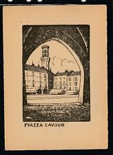 Cartolina Vercelli Piazza Cavour da Xilografia di Enzo Gazzone AB952
