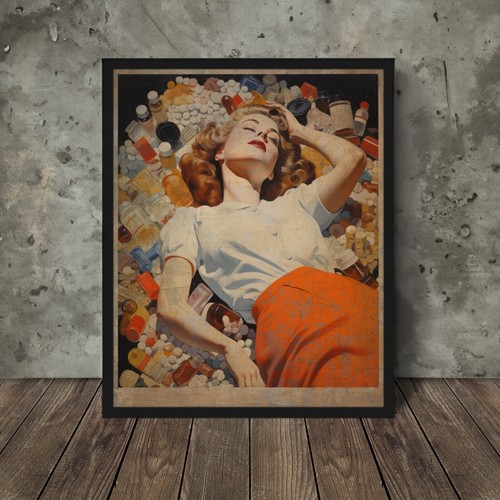 Vintage drug girl - drug, art