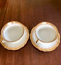 Servizio da the in porcellana di Limoges dorato con oro zecchino per 2. Vintage.