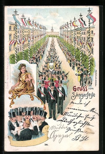 Litografia saluto dalla festa - saluto,