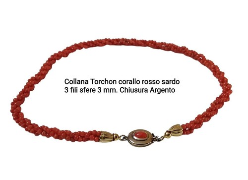 Collana torchon corallo rosso - collana,