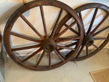 Ruote in legno originali da calesse – Coppia d’epoca perfetta per arredamento ru