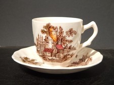 VINTAGE TAZZINA CAFFE' SEMI PORCELLANA JOHNSON BROS THE OLD MILL STAMPA A MANO