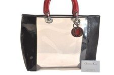 Autentica borsa Christian Dior vintage a mano vinile smaltato nero trasparente CD 4569N