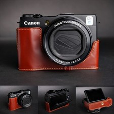 Custodia mezza fotocamera vera pelle per Canon G1X Mark II M2 marrone