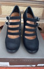 Chie Mihara 'Lupita' nero scamosciato doppia fibbia plateau pin-up tacchi UK 6,5/39,5