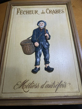 Insegna 3D Vintage Country Corner Legno "Pecheur de Crabes" Granchio Francese Pescatore
