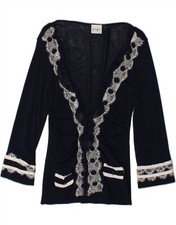 Cardigan donna PAOLA FRANI trasparente UK 14 blu navy medio floreale RZ05