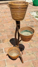 Treppiedi Porta Vasi In Vimini e Bamboo Bambù Originale Anni 60 Vintage