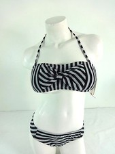 Nwt Bikini Laboratorio Donna Nero & Argento a Righe 2 PC Bikini Costume Taglia M