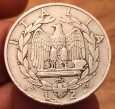 Moneta 2 Lire 1936 Impero, Vittorio Emanuele III, Rara, Rif. 8552
