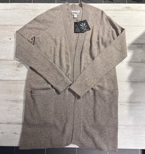 Maglione Cardigan Lungo Nanette 100% Puro Cashmere Kashmir Kasmir Donna L Beige