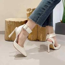 Decolte Scarpe Donna 10.5 cm Bianco Cinturino Eleganti Pelle Sintetica 75220