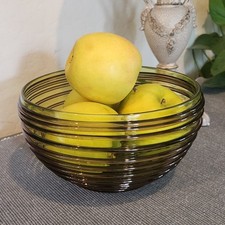 Ciotola filettata vetro soffiato artistico Studio Paran firmata verde marrone spirale 7"