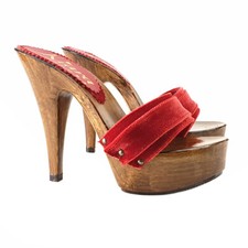 Zoccoli Rossi in velluto-Made in Italy dal 35 al 42- Tacco 13 - K9101 VEL ROSSO