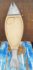 Vassoio Pesce Da Portata Portapesce Legno Alluminio Bar Ristorante Mare Vintage