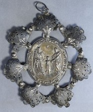 Filigrana argento medaglia religiosa Sacra Famiglia San Luigi Gonzaga 19° secolo