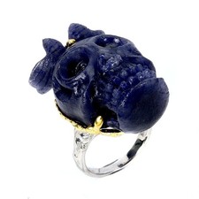 Anello in argento sterling 925 teschio avventurina blu intaglio gioielli...