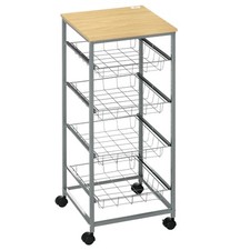 HOMCOM Carrello per Cucina con 4 Cesti in Legno e Acciaio 36.5x36.5x89 cm