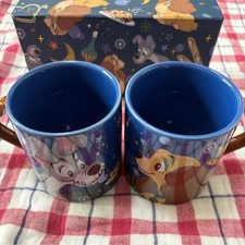 Disney Lady and the Tramp Set di 2 tazze in ceramica blu stelle lunari oro nuove