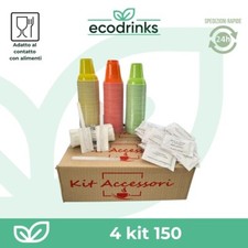 4 KIT ACCESSORI PER CAFFE' 600 BICCHIERI 600 BUSTINE DI ZUCCHERO 600 PALETTINE