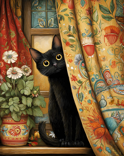 Tenda floreale gatto nero che