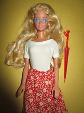 B-211) ANTICA BIONDA BARBIE MATTEL MALESIA VINTAGE BODY+VECCHIA GONNA+SCARPE+OMBRELLO