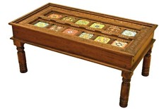 TAVOLO ETNICO VINTAGE TAVOLO INDIA PORTALE CM 146x83x46 CON PIASTELLE