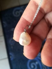 COLLANA PERLA BAROCCA NATURALE GOCCIA 16MM FRESHWATER CATENA PLACCATA ORO 23KT