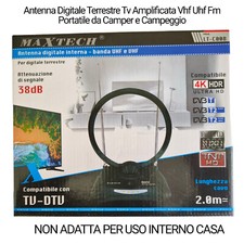 Antenna Digitale Terrestre Tv Amplificata Vhf Uhf Fm Portatile Camper Campeggio