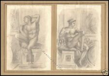 DUE DISEGNI ORIGINALI 1800 MATITA COPPIA NUDI MASCHILI
