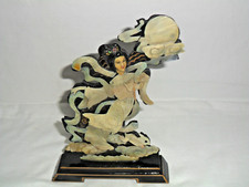 Vintage Anni 60 Scultura Bassorilievo Geisha Cinese In Legno E Madreperla