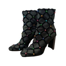Giorgio Armani Black leather ankle boots decorated with beads Italy Made EU 41 