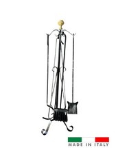 TRESPOLO PER CAMINO GRANDE ACCESSORI 4 PEZZI MADE IN ITALY CON POMELLI IN OTTONE