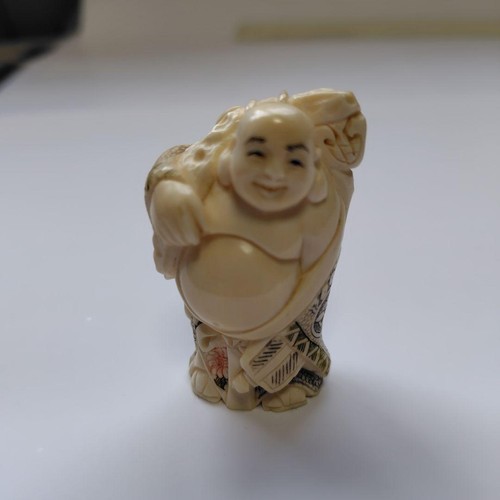 Statua hotei netsuke pietra - netsuke,