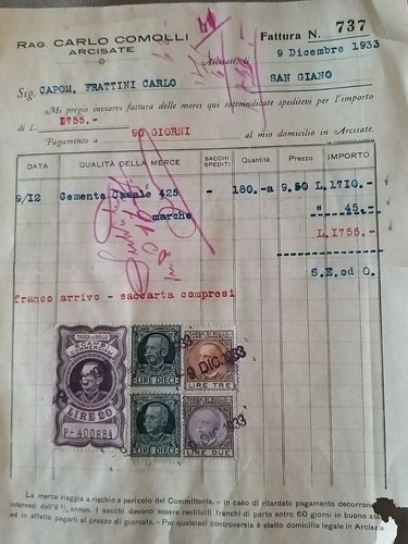 Fattura commerciale del 1933