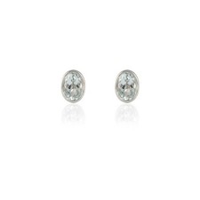 Orecchini borchie solitario pietra nascita marzo acquamarina naturale oro bianco 14 kt i792