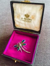 FABERGE antica spilla smaltata Russia imperiale con pietre rubino e marcasite