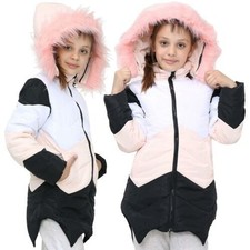 Bambini con Cappuccio Contrasto Pannello Rosa Piumino Pelliccia Finta Giacca da