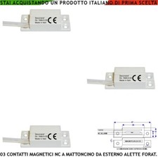 Allarme Apertura Porte Alluminio 3 Contatti Magnetici Alette Fissagg. Antifurto