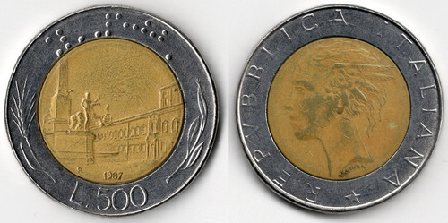 Italia 500 lire - 1987, (testa