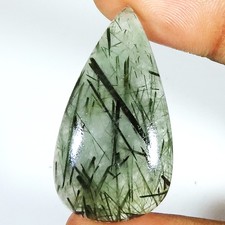 35.05 Cts Verde Naturale Rutilo Quarzo Pera Cabochon Rutilo Gemma 20x37x6 MM