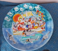 Vintage Grande piatto da parete De Simone 45cm scena di pesca