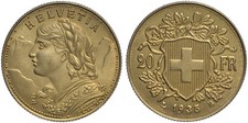 SVIZZERA - MARENGO 20 FRANCHI SVIZZERI 1935  - NO ORO -  RICONIO COPIA