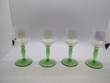 Glasses With Green Stem Iridescent  glass approx 80ml x4