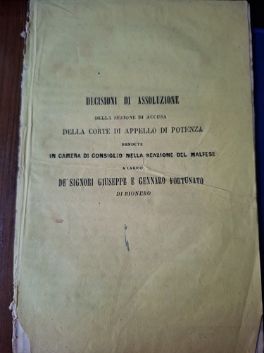 Melfi-Brigantaggio:Assoluzione